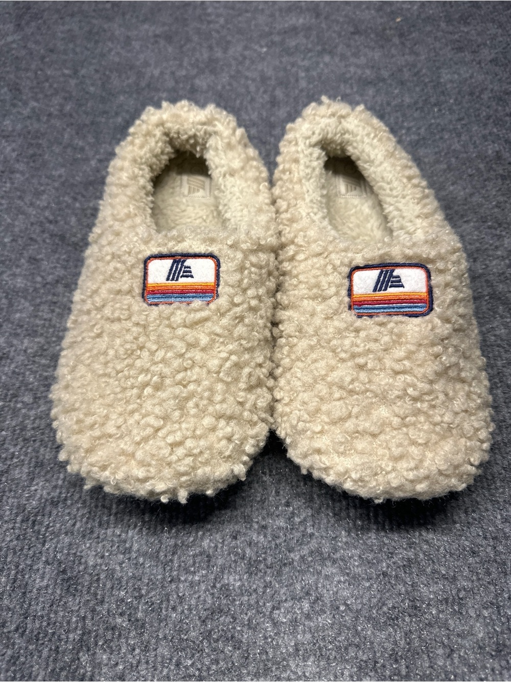 Plush Cream Sherpa Kids Slip-On Slippers with Patch